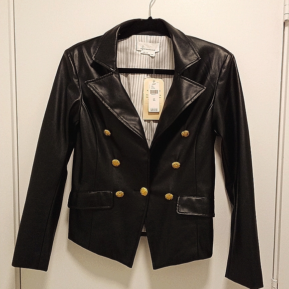 NEW! Anthropologie Nico Faux Leather Blazer XS - Picture 2 of 14